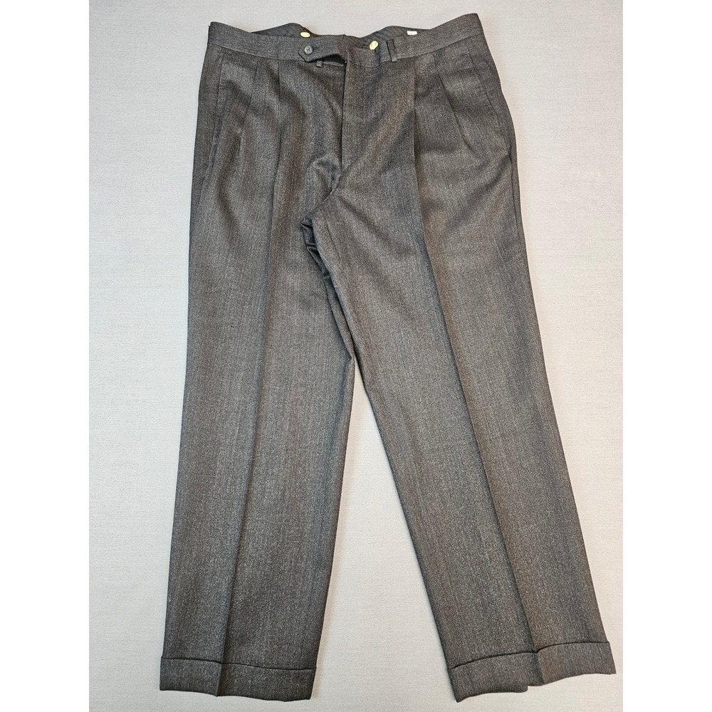 Cordovan & Grey Mens 40 Worsted Wool Pleated Cuffed Dress Pants Charcoal Grey